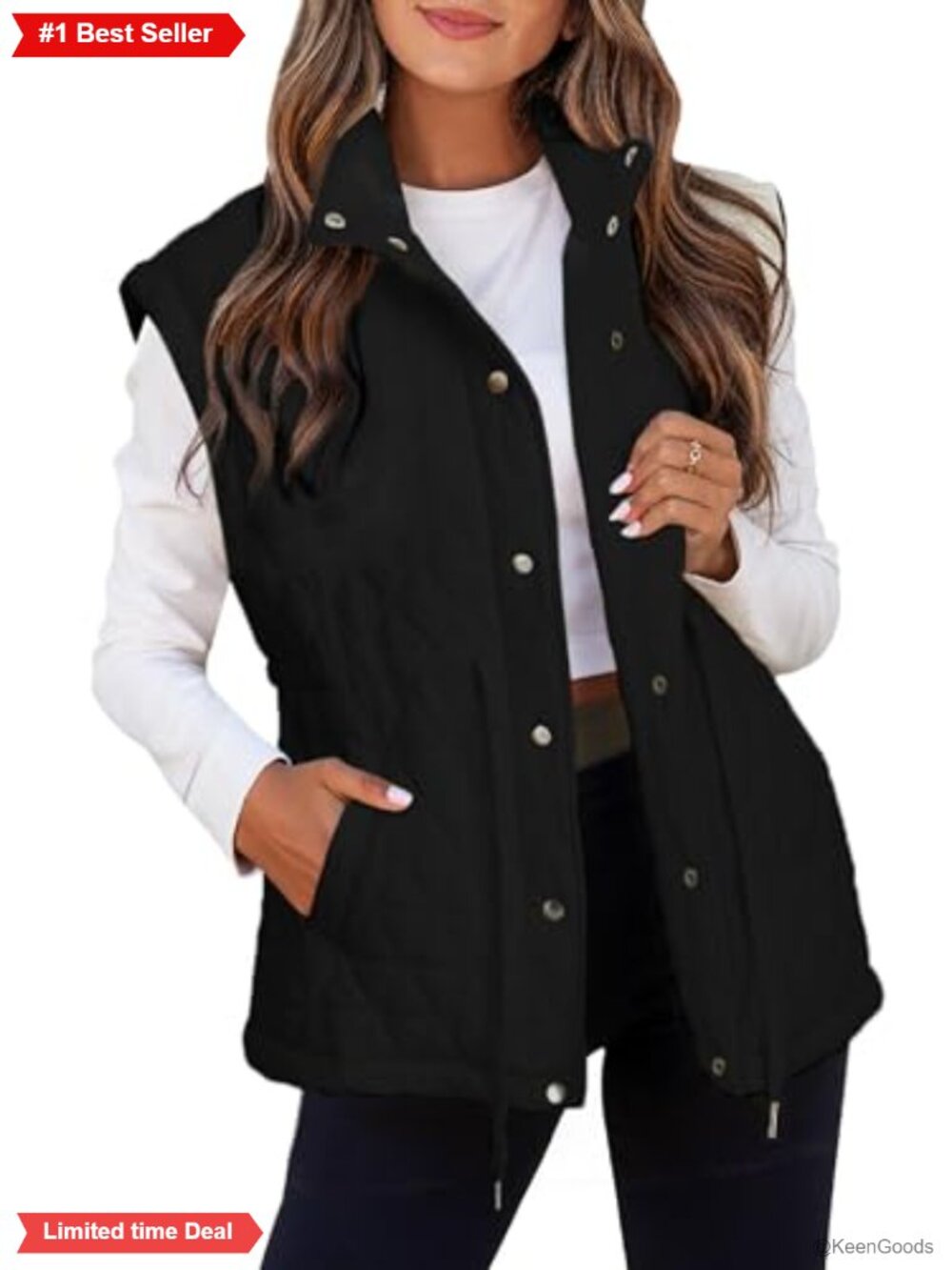 Lightweight Quilted Puffer Vest Sleeveless Drawstring Waist Zip Up Outerwear